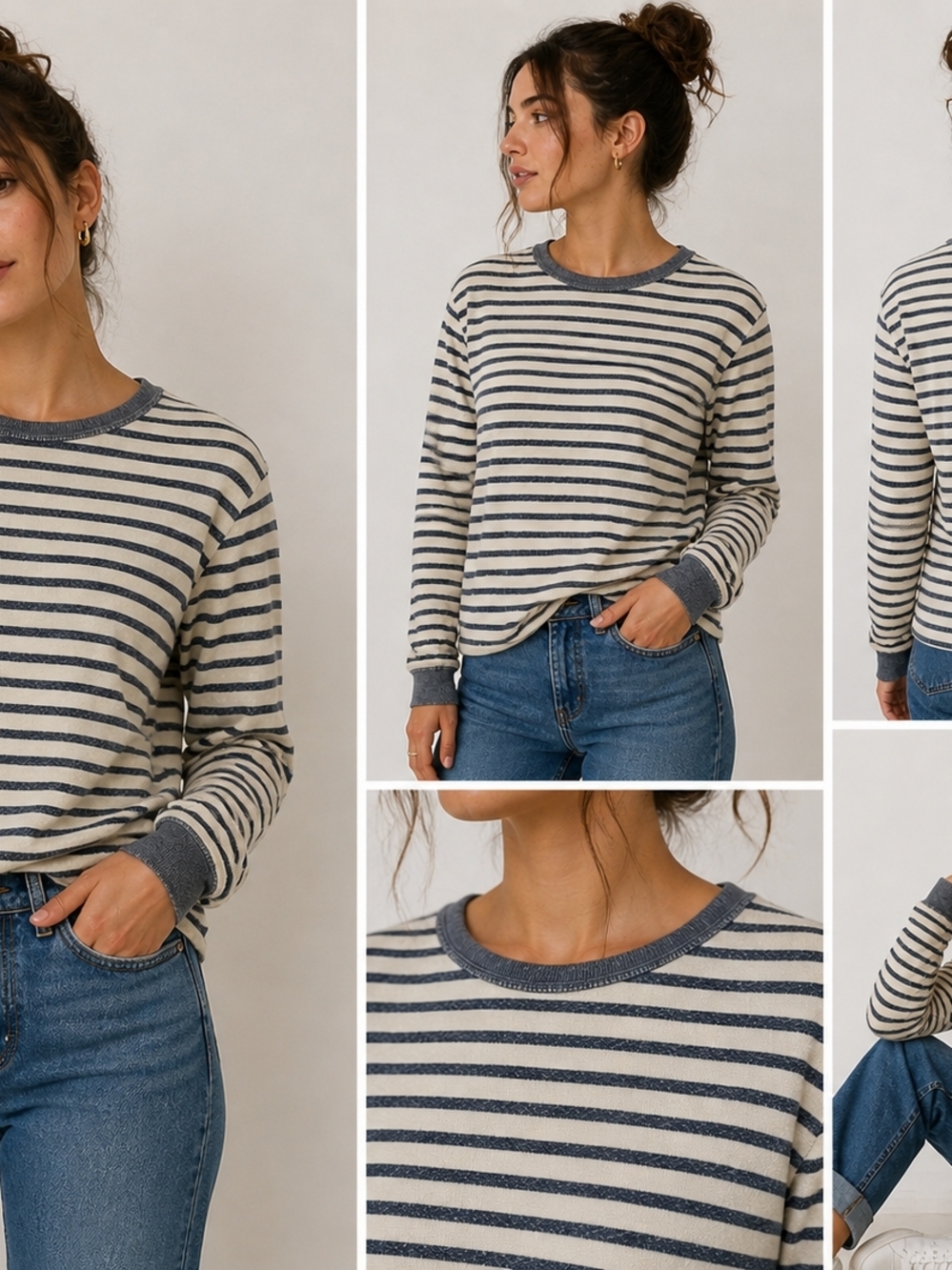 J.Crew Striped Knit Top XXS Long Sleeve Cream Navy Women’s Shirt